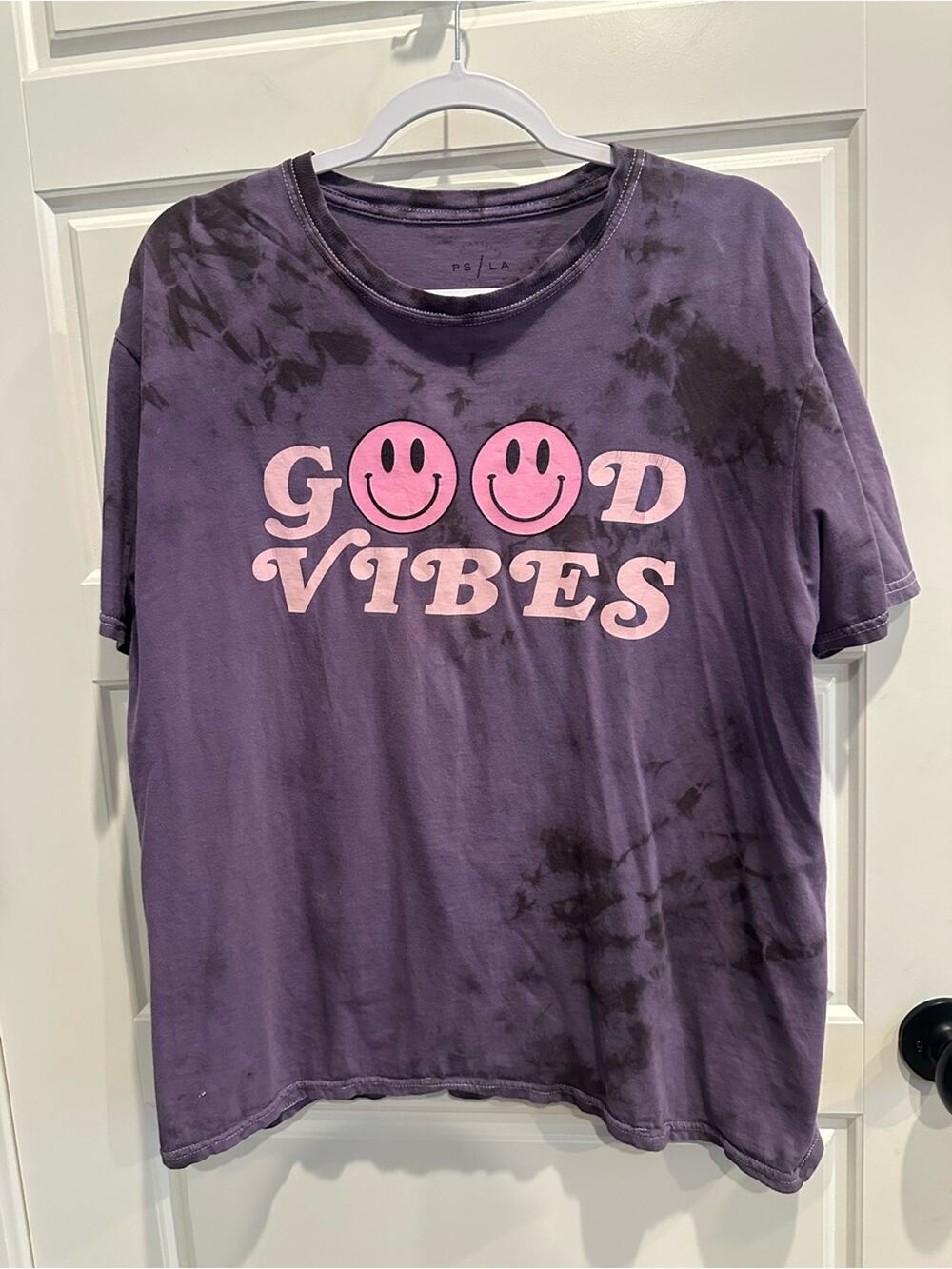 PACSUN Medium Good Vibes Smiley Tie Dye Graphic T-Shirt Purple Pink Y2K Retro